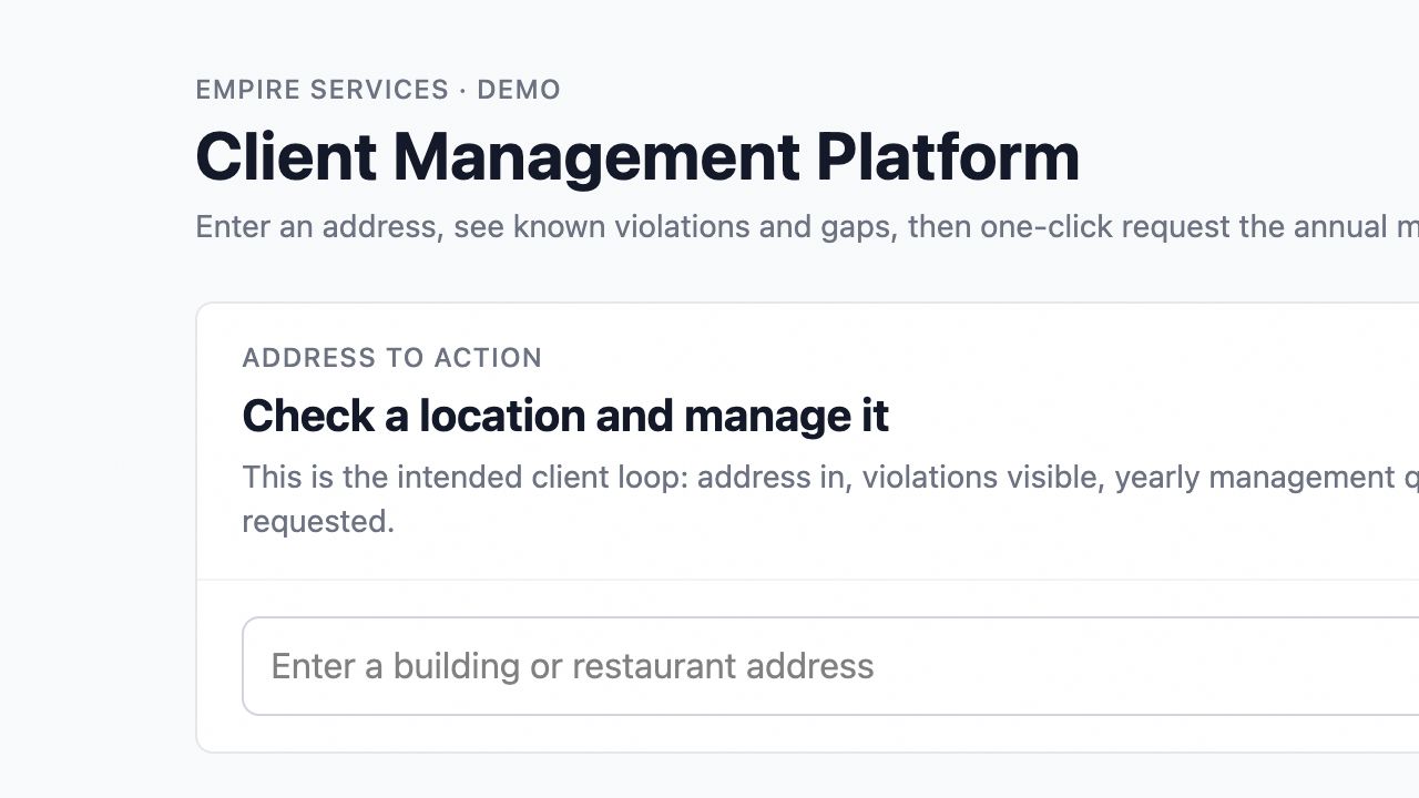 Empire Services address-to-management workflow